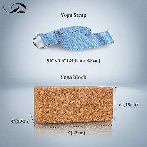 JBM Yoga Blocks 2 Pack Plus Strap Cork Yoga Block Yoga Brick