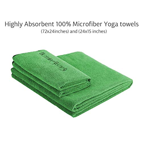Practice with HemingWeigh Yoga Kit - Green Yoga Mat Set with Carrying Strap, Blocks, Strap, and 2 Microfiber Towels - Ideal for Home Workouts or Gym Classes