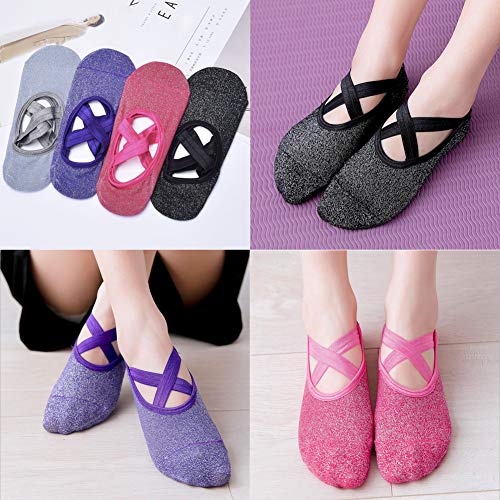 51kmNIW03kL Yoga Practice with Non-Slip Yoga Socks: 4-Pack for Women