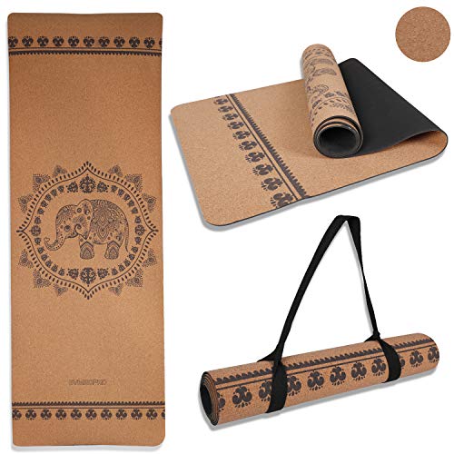 GYMBOPRO Cork Yoga Mat Eco Friendly Cork, Natural Rubber Mat