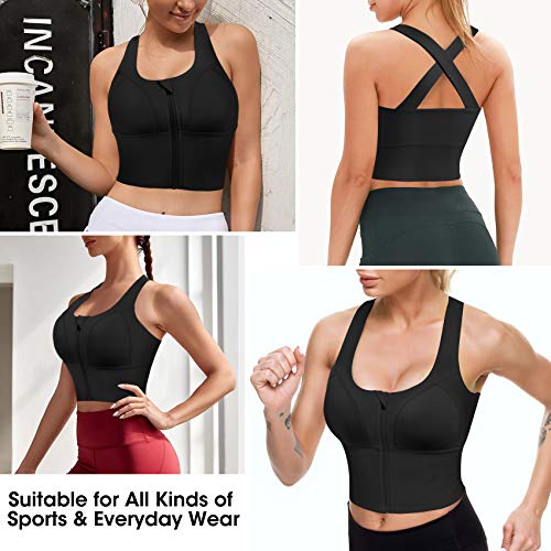 51o0yYAwJmL Women Zip Front Sports Bras Longline Fitness