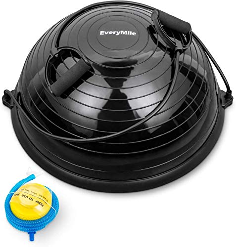 EveryMile Half Ball Balance Trainer: The Ultimate Stability and Yoga Exercise Ball with Resistance Bands - Perfect for Gym Core Training, Yoga, Fitness, and Ab Strength Exercises, Featuring a 23-inch Anti-Skid Surface.