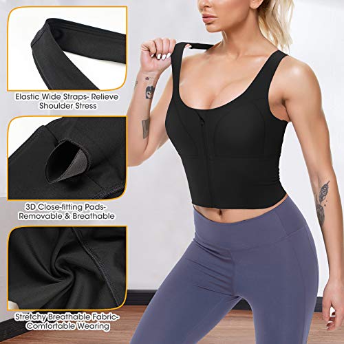 51veDWYuYQL Women Zip Front Sports Bras Longline Fitness