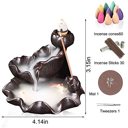 Backflow Incense Burner,Lotus Fish Waterfall Incense Burner