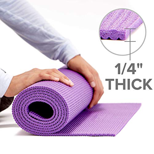 51waPYjy6OL Premium Yoga Mat with Carrier Sling – 1/4 Inch Thick for Ultimate Joint Cushioning and Non-Slip Texture