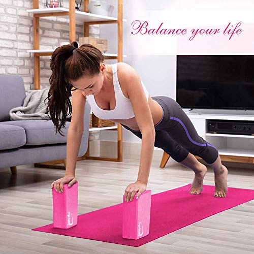 51www0uHBjL Premium Yoga Block and Stretch Band Set - Non-Slip, Eco-Friendly Yoga Blocks for Flexibility & Alignment (Pink)