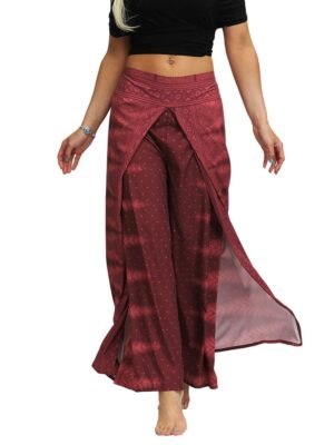 Lu's Chic Women's Boho Pants Harem Wide Leg Side Split