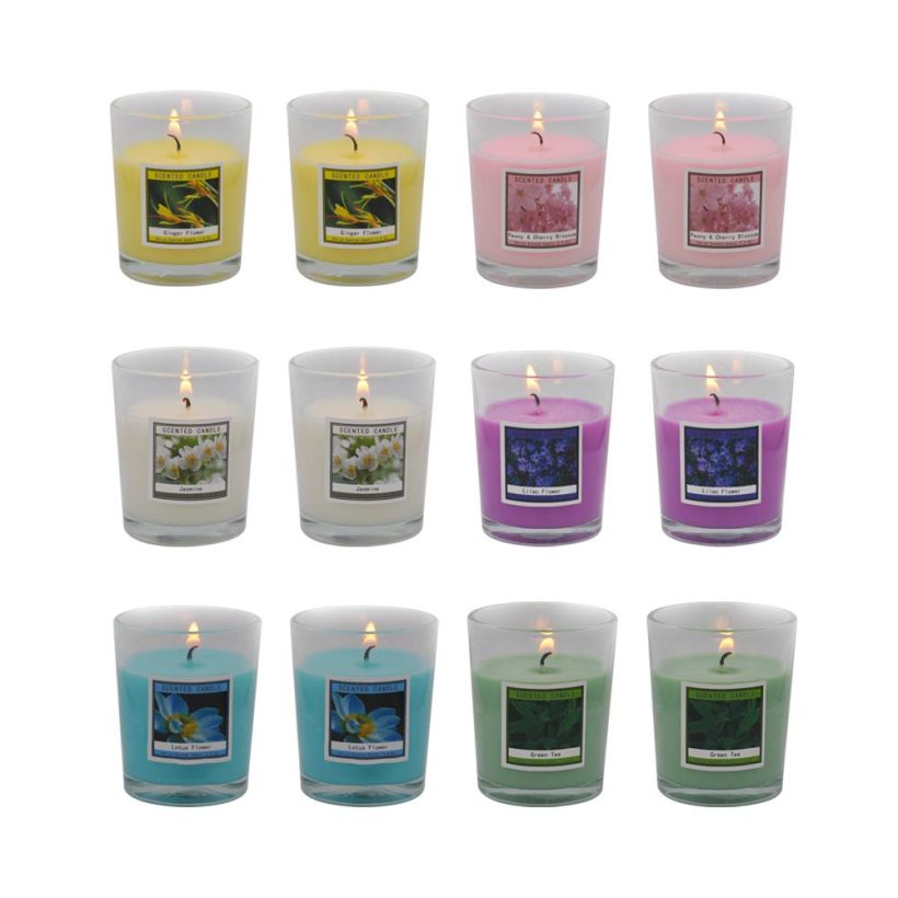 Set of 12 Scented Candles with 6 Fragrances