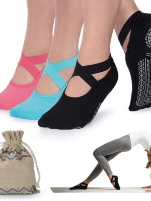 Yoga Socks for Women Non-Slip Grips, Straps