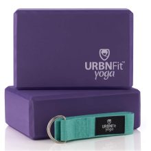 URBNFit Yoga Block - (2PC Blocks Set with Stretch Strap)