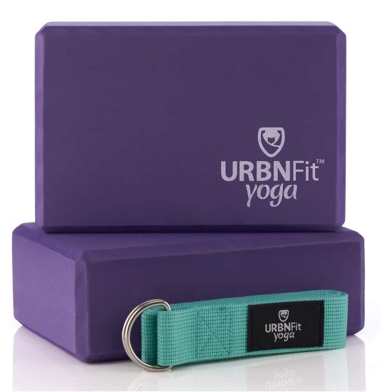 URBNFit Yoga Block - (2PC Blocks Set with Stretch Strap)