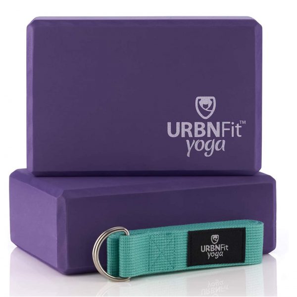 Yoga Practice with 2 Moisture-Resistant High-Density EVA Foam Yoga Blocks and a Stretch Strap - Perfect for Home or Gym Workouts - Includes Free PDF Workout Guide 1 URBNFit Yoga Block - (2PC Blocks Set with Stretch Strap)