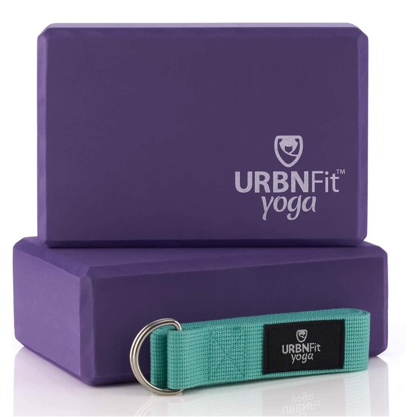 URBNFit Yoga Block - (2PC Blocks Set with Stretch Strap)