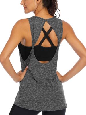 Open Back Yoga Shirts Sleeveless Workout Tops for Women