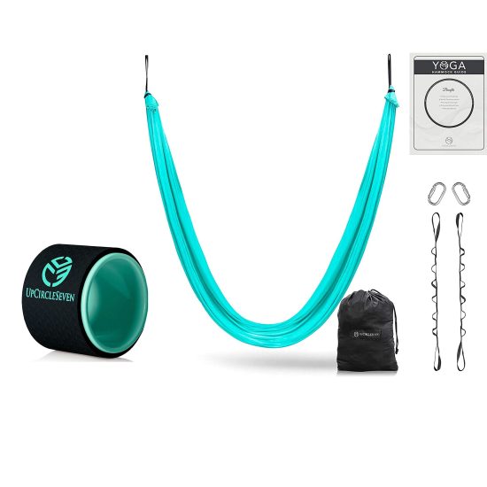 UpCircleSeven Yoga Wheel 6 Inch (Cyan) and Aerial Yoga Hammock