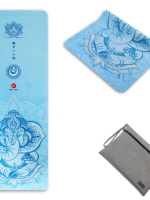 PIDO Travel Yoga Mat made from eco-friendly suede and natural rubber, non-slip surface, compact foldable design, perfect for yoga, pilates, and fitness on the go