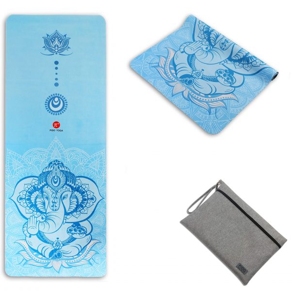 PIDO Travel Yoga Mat made from eco-friendly suede and natural rubber, non-slip surface, compact foldable design, perfect for yoga, pilates, and fitness on the go