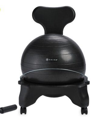 Gaiam Classic Balance Ball Chair - Exercise Stability Yoga Ball Premium Ergonomic Chair for Home and Office with Air Pump, Exercise Guide, and Satisfaction Guarantee, Charcoal.