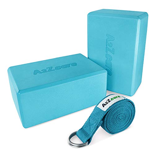 A2ZCARE Yoga Blocks (Set of 2) and Yoga Strap Set