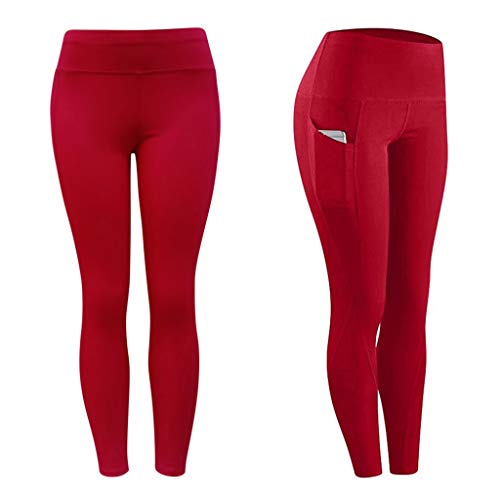 Atezch Yoga Pants with Pockets for Women High Waist Workout Leggings Tummy Control Workout Leggings Fitness Sports Tight Pants (Red, L) Yoga Pants with Pockets: The Perfect Fitness Companion in Crimson