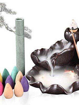 Backflow Incense Burner,Lotus Fish Waterfall Incense Burner