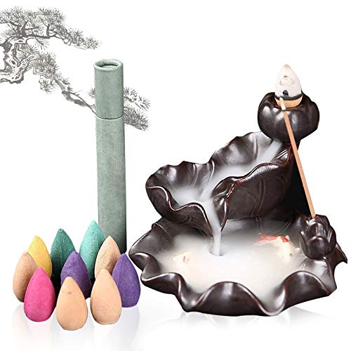 Backflow Incense Burner,Lotus Fish Waterfall Incense Burner
