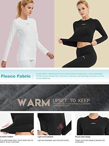 COOLOMG Compression Shirt + Leggings Thermal Set Winter Base Layer for Running Yoga Black M COOLOMG Compression Shirt + Leggings Thermal Set