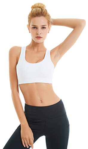 COOLOMG Women's Sports Bras Removable Padded Medium Support Racerback Activewear Bra for Workout Yoga Gym White Small Workout with the Women's Medium Support Sports Bra! ๐๏ธโโ๏ธ๐ช