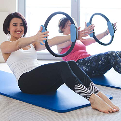Fit Made Yoga Ring, Pilates Ring, Fitness Circle for Toning abs, Thighs and Stretching, 14" Dual Foam Padding (All Blue) Pilates and Fitness Circle for Toning abs, Thighs, and Stretching