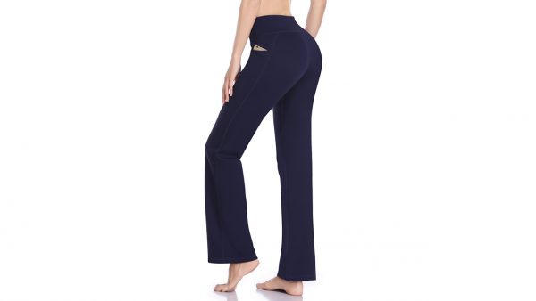 HISKYWIN Inner Pocket Yoga Pants 4 Way Stretch Tummy Control Workout Running Pants, Long Bootleg Flare Pants HF2 Black-L HISKYWIN Inner Pocket Yoga Pants 4 Way Stretch