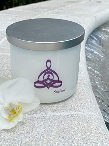 Lavender Vanilla Aromatherapy Candle with Yoga Design | 3 Wick Natural Hand Poured Highly Scented Candle | 14oz 50 Hour | Zen Relaxation Spa Candle Lavender Vanilla Aromatherapy Candle with Yoga Design