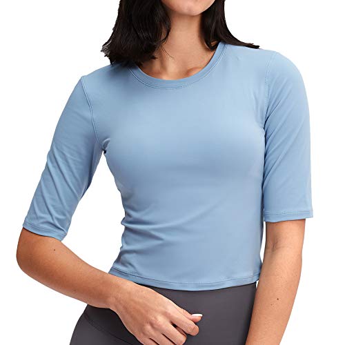 Lemedy Women Crop Tops Sports Workout Short Sleeve Running Yoga Shirts (L, Light Blue) Lemedy Women Crop Tops Sports Workout Short Sleeve