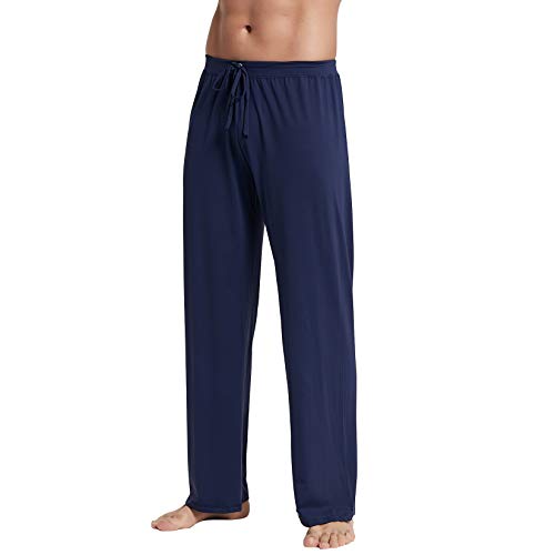 Lu's Chic Men's Pajama Pants Long Yoga Bottoms Lounge Stretch Sleepwear Drawstring Elastic Open Leg Thin Straight Fit Blue X-Large Lu's Chic Men's Pajama Pants Long Yoga Bottoms