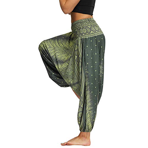 Lu's Chic Women's Baggy Yoga Pants Summer Bohemian High Waisted Boho Peacock Thai Harem Pants Style2 One Size Lu's Chic Women's Baggy Yoga Pants Summer