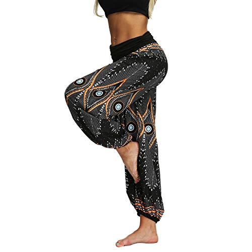 Lu's Chic Women's Bohemian Yoga Pants High Waist Loose Hippie Palazzo Pant Thai Comfy Boho Harem Pants Style3 Small Lu's Chic Women's Bohemian Yoga Pants High Waist