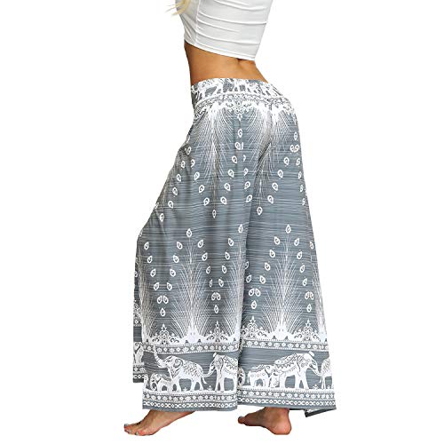 Lu's Chic Women's Boho Pants Yoga Harem Wide Leg Side Split Bohemia Hippie Palazzo Beach Pant Grey Large/X-Large Lu's Chic Women's Boho Pants Yoga Harem Wide Leg
