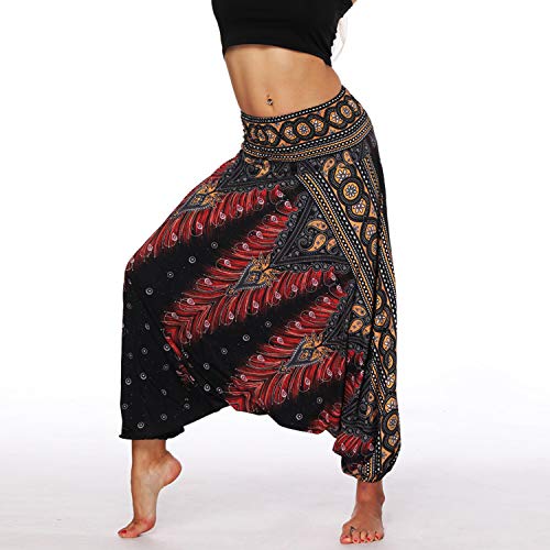 Lu's Chic Women's Harem Yoga Pants Palazzo Baggy Gaucho Beach Loose Parachute High Waist Pant Black One Size Lu's Chic Women's Harem Yoga Pants Palazzo Baggy