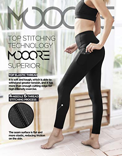 MOOORE Yoga Pants for Women | High Waisted Compression Leggings with Pockets Tummy Control Workout Sports Running 4 Way Stretch Non See-Through Pants | Black X-Large MOOORE Yoga Pants for Women | High Waisted Compression