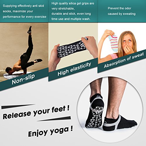 Muezna Men's Non-Slip Yoga Socks, Anti-Skid Pilates, Barre, Bikram Fitness Hospital Slipper Socks with Grips Muezna Men's Non-Slip Yoga Socks, Anti-Skid Pilates