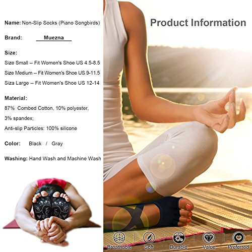 Muezna Non Slip Yoga Socks for Women, Toeless Anti-Skid Pilates, Barre, Ballet, Bikram Workout Socks with Grips Non-Slip Yoga Socks for Ladies - Toeless Anti-Skid Pilates, Barre, Ballet, Bikram Workout Socks with Grips