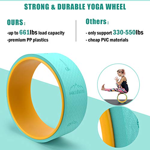 PACEARTH Yoga Wheel with Icon Guide & 12mm Thick Cushion Support 661lbs Strong Back Wheel Stretcher Comfortable Yoga Prop Wheel for Dharma Yoga Pose, Backbend, Stretching, Improving Flexibility PACEARTH Yoga Wheel with Icon Guide,12mm