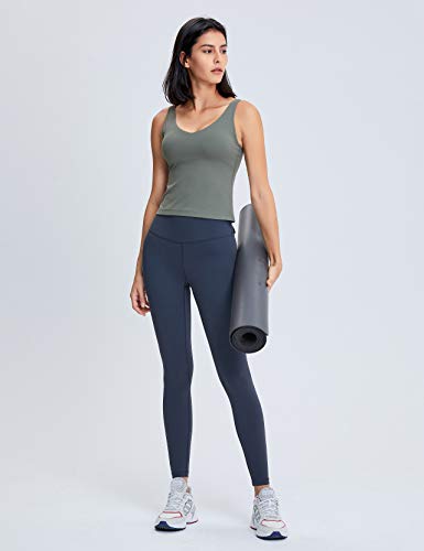 POSHDIVAH Women Sports Bra Longline Padded Tank Top Naked Feeling Workout Fitness Running Yoga Tops Gray Green Medium POSHDIVAH Women Sports Bra