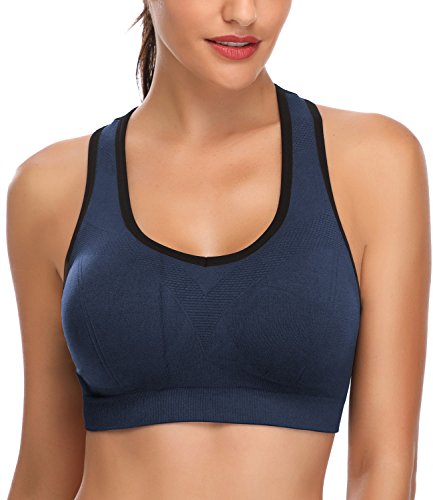 Padded Strappy Sports Bras for Women - Activewear Tops for Yoga Running Fitness Color Black Gray Blue Size L Padded Strappy Sports Bras for Women
