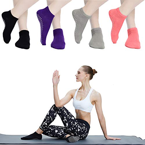 Pilates Yoga Non Slip Skid Socks - Elutong 4 Pack Ballet Barre Sticky Grippers Socks for Women Pilates Yoga Non Slip Skid Socks - Elutong 4 Pack