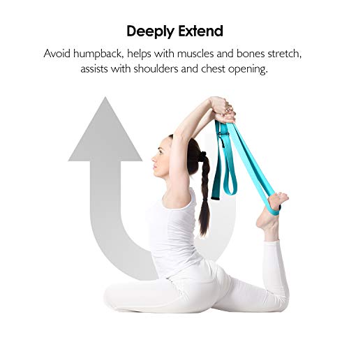 REEHUT Yoga Strap 8ft with Ebook - Durable Polyester Cotton Exercise Straps w/Adjustable D-Ring Buckle for Stretching, General Fitness, Flexibility and Physical Therapy Sky Blue Yoga Strap 8ft with Ebook