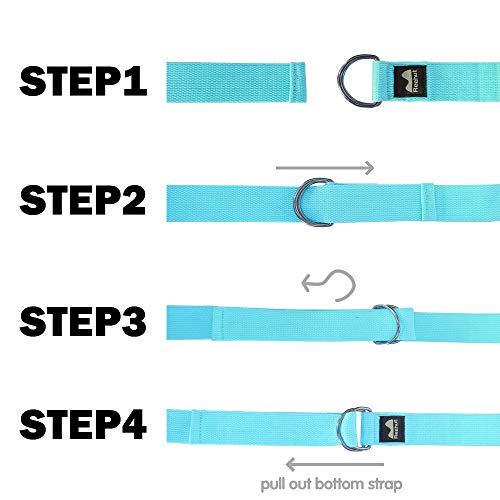 REEHUT Yoga Strap 8ft with Ebook - Durable Polyester Cotton Exercise Straps w/Adjustable D-Ring Buckle for Stretching, General Fitness, Flexibility and Physical Therapy Sky Blue Yoga Strap 8ft with Ebook