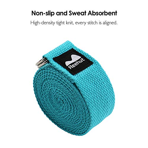 REEHUT Yoga Strap 8ft with Ebook - Durable Polyester Cotton Exercise Straps w/Adjustable D-Ring Buckle for Stretching, General Fitness, Flexibility and Physical Therapy Sky Blue Yoga Strap 8ft with Ebook