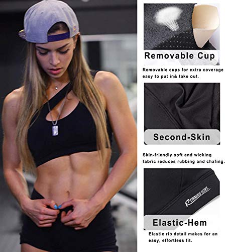 RUNNING GIRL One Shoulder Sports Bra Workout Yoga Bra Sexy Cute Medium Support(2030 Black,M) RUNNING GIRL One Shoulder Sports Bra Workout