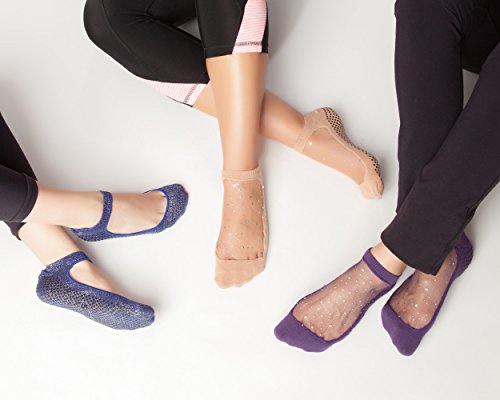 SHASHI Fun Yoga Socks for Women Non Slip Socks, Women Sparkle Star Glitter Grip Socks w/ Mesh Top Panel for Barre Socks SHASHI Fun Yoga Socks for Women Non Slip Socks