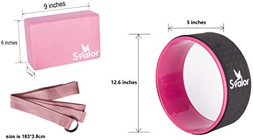 SVALOR Yoga Wheel for Stretching Set with Strap and Block - Comfortable Spine Roller Wheel - Back Stretcher Ring for Pain Relief - Dharma Yoga Stretch Circle - Essential Yoga Accessories Equipment Spine Roller Wheel, Back Stretcher Ring for Pain Relief